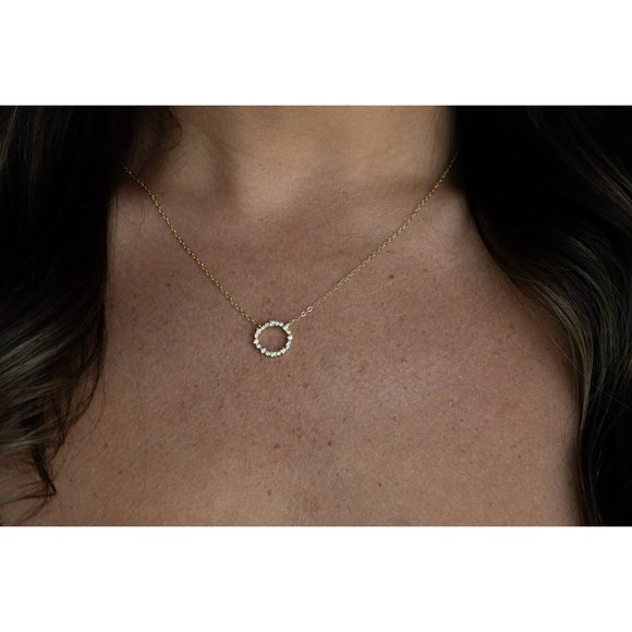 Gold Pave Circle Necklace, Silver Pave Circle Necklace - Picture 7 of 9